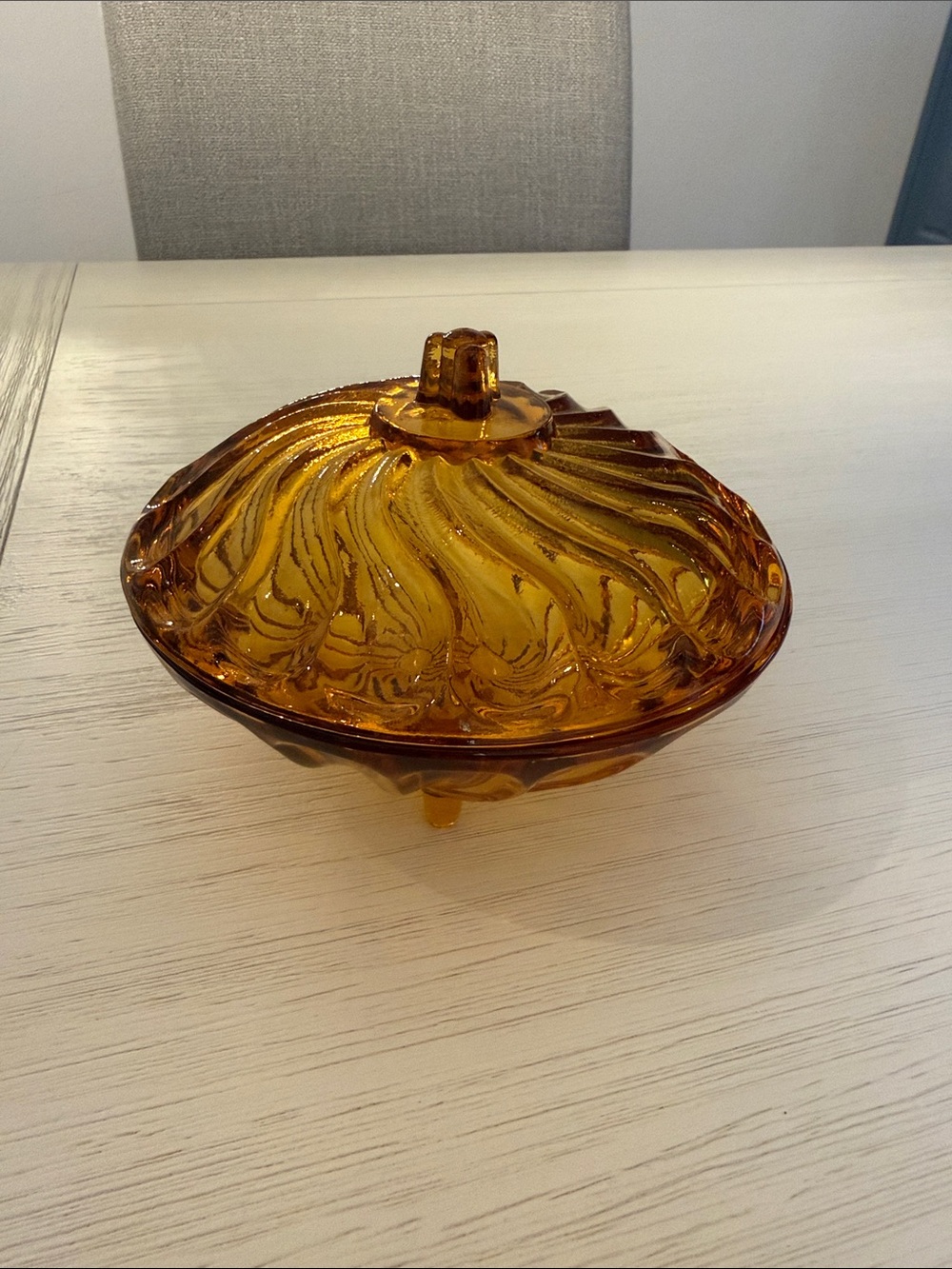 Amber Glass Lidded Candy Dish